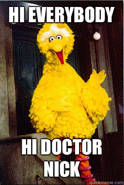 Hi everybody Hi doctor nick - too Big Bird
