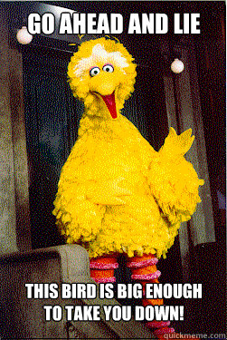go ahead and lie this bird is big enough to take you down - too Big Bird