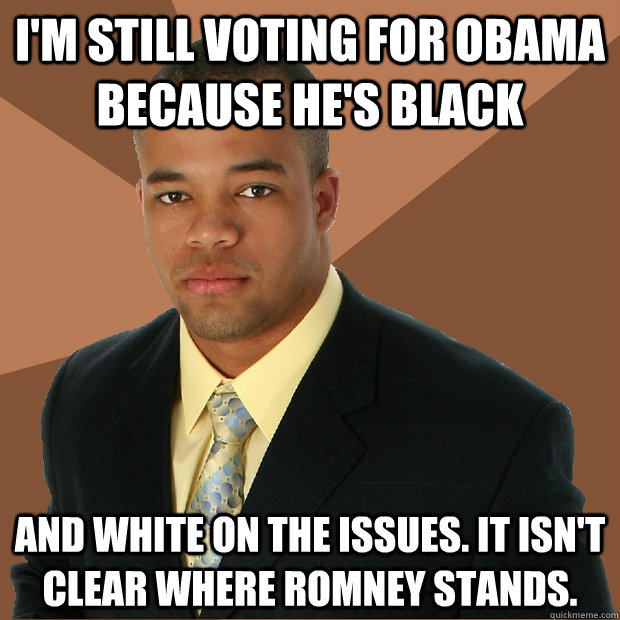 im still voting for obama because hes black and white on t - Successful Black Man