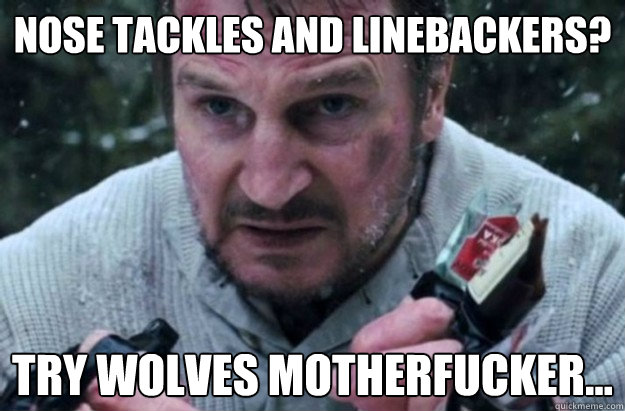 nose tackles and linebackers try wolves motherfucker - Liam Neeson Aint Havin It
