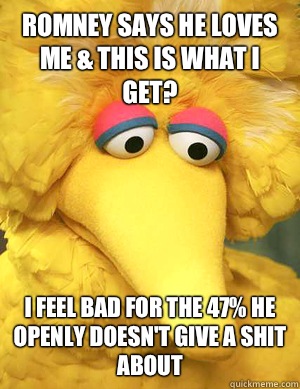 Romney says he loves me this is what I get I feel bad for th - Big Bird