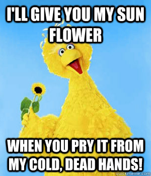 ill give you my sun flower when you pry it from my cold de - Big Bird NRA