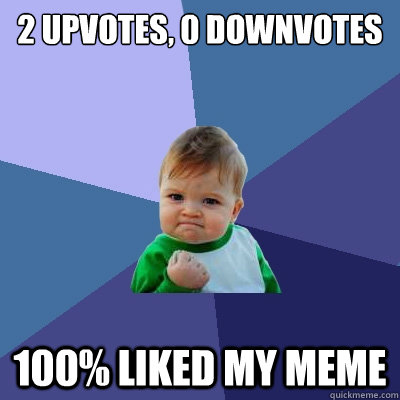 2 upvotes 0 downvotes 100 liked my meme - Success Kid