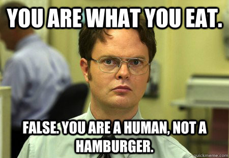 you are what you eat false you are a human not a hamburge - dwight