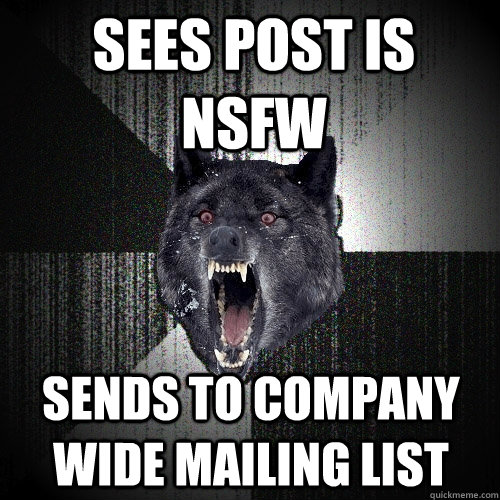sees post is nsfw sends to company wide mailing list - Insanity Wolf