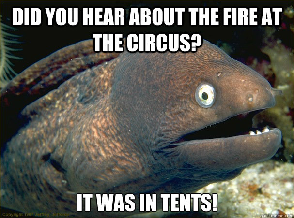 did you hear about the fire at the circus it was in tents - Bad Joke Eel