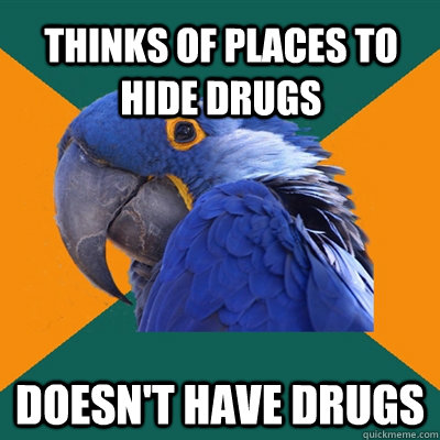 thinks of places to hide drugs doesnt have drugs - Paranoid Parrot