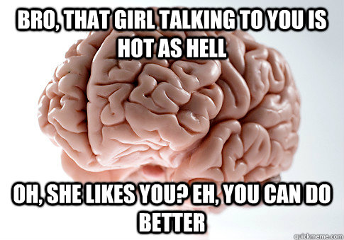 bro that girl talking to you is hot as hell oh she likes y - Scumbag Brain