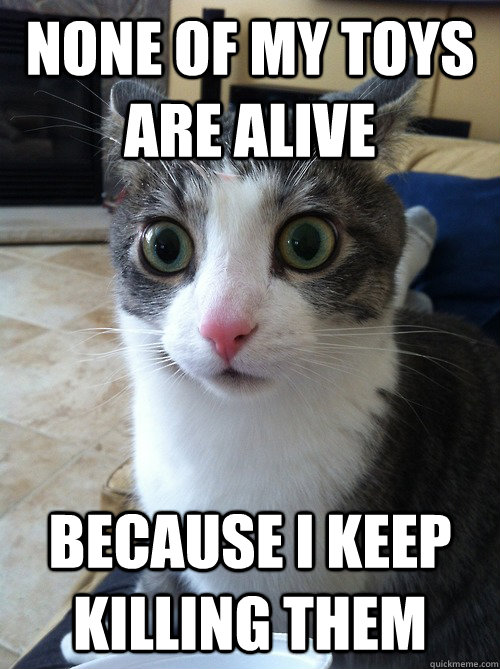 none of my toys are alive because i keep killing them - Sudden Clarity Cat
