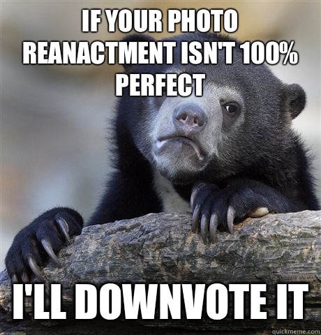 If your photo reanactment isnt 100 perfect Ill downvote it - Confession Bear