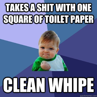 takes a shit with one square of toilet paper clean whipe - Success Kid