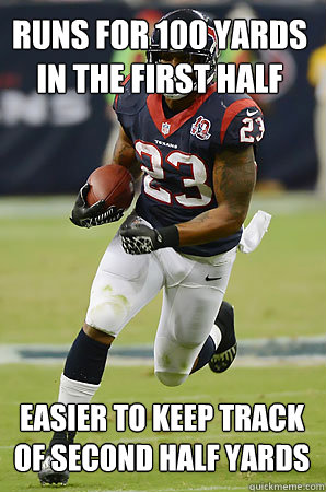 runs for 100 yards in the first half easier to keep track of -
