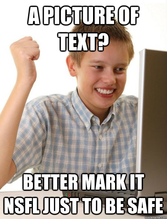 a picture of text better mark it nsfl just to be safe - First Day on the Internet Kid