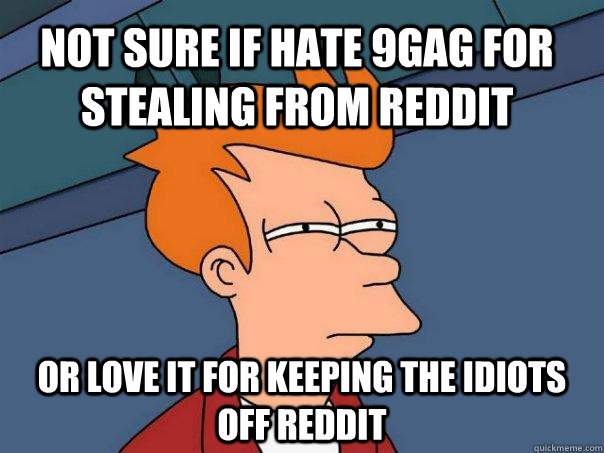 not sure if hate 9gag for stealing from reddit or love it fo - Futurama Fry