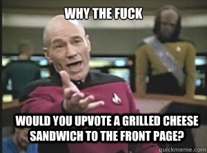 why the fuck would you upvote a grilled cheese sandwich to t - Annoyed Picard