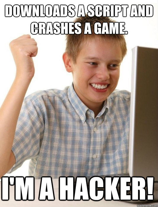 downloads a script and crashes a game im a hacker - First Day on the Internet Kid