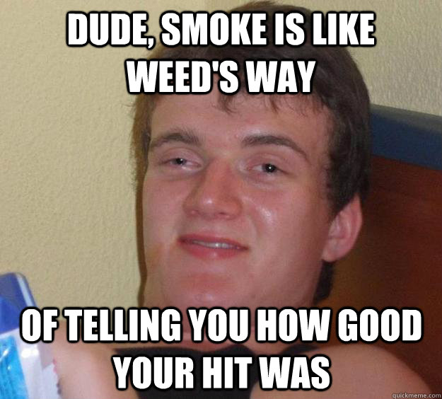 dude smoke is like weeds way of telling you how good your - 10 Guy