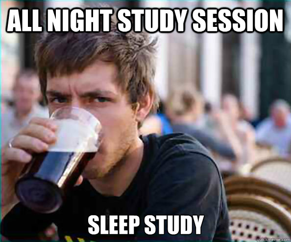 all night study session sleep study - Lazy College Senior