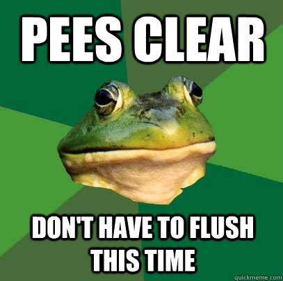 pees clear dont have to flush this time - Foul Bachelor Frog