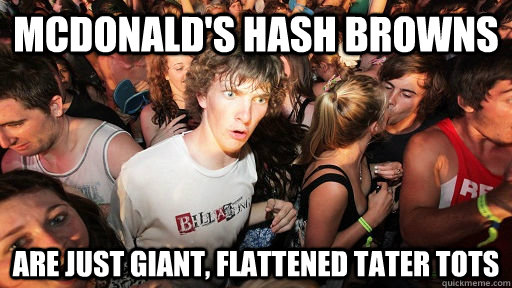 mcdonalds hash browns are just giant flattened tater tots - Sudden Clarity Clarence