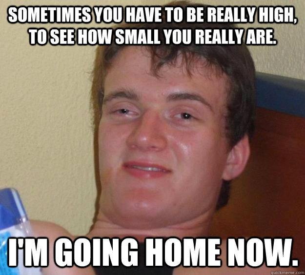 sometimes you have to be really high to see how small you r - 10 Guy