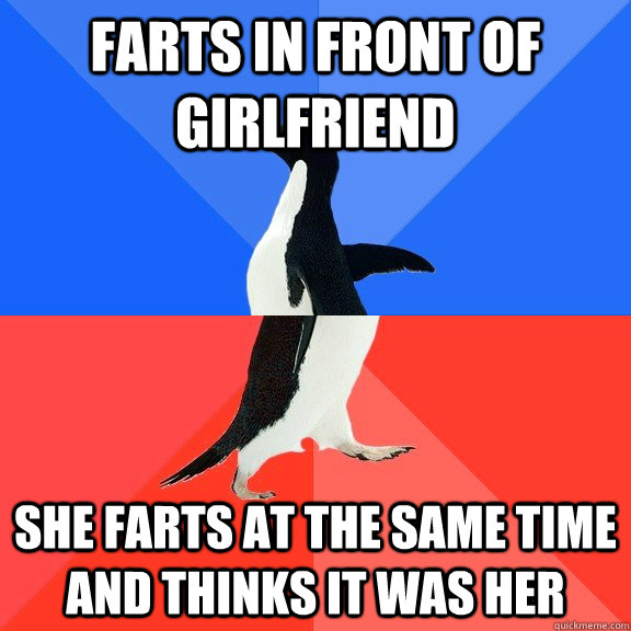 farts in front of girlfriend she farts at the same time and - Socially Awkward Awesome Penguin