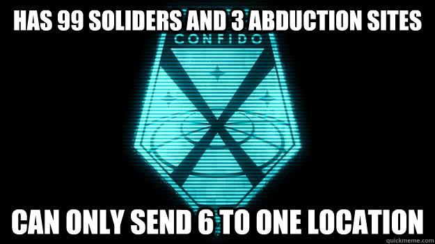 has 99 soliders and 3 abduction sites can only send 6 to one -