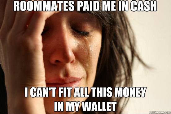 roommates paid me in cash i cant fit all this money in my - First World Problems