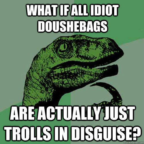 what if all idiot doushebags are actually just trolls in dis - Philosoraptor
