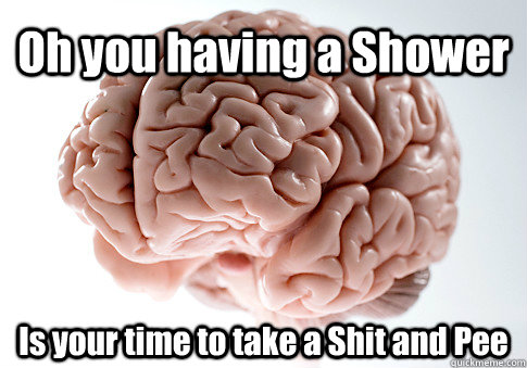 oh you having a shower is your time to take a shit and pee - Scumbag Brain