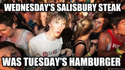 wednesdays salisbury steak was tuesdays hamburger - Sudden Clarity Clarence