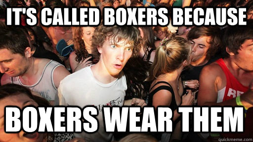 its called boxers because boxers wear them - Sudden Clarity Clarence