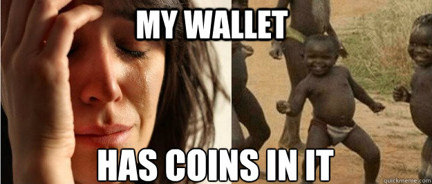 my wallet has coins in it - First world problem third world success
