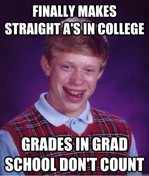 finally makes straight as in college grades in grad school - Bad Luck Brian