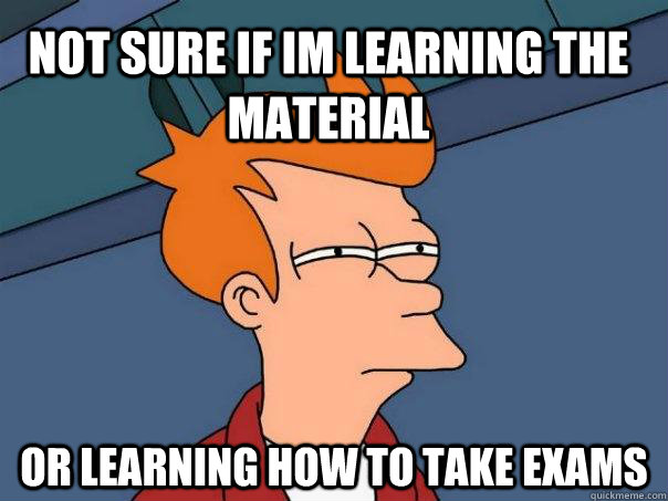 not sure if im learning the material or learning how to take - Futurama Fry