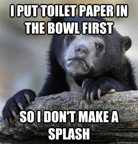 i put toilet paper in the bowl first so i dont make a splas - Confession Bear