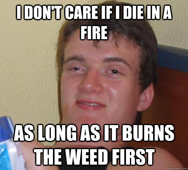 i dont care if i die in a fire as long as it burns the weed - 10 Guy