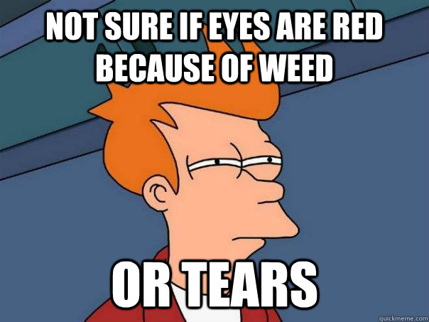 not sure if eyes are red because of weed or tears - Futurama Fry