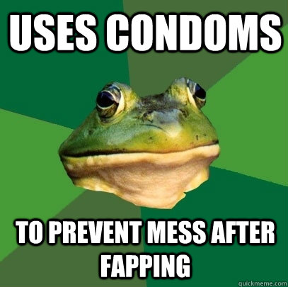 uses condoms to prevent mess after fapping - Foul Bachelor Frog