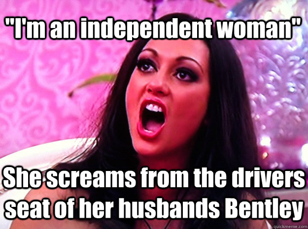 im an independent woman she screams from the drivers seat - Feminist Nazi