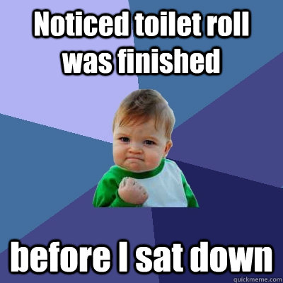 noticed toilet roll was finished before i sat down - Success Kid