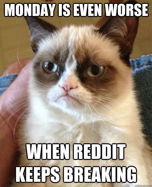 monday is even worse when reddit keeps breaking - Grumpy Cat