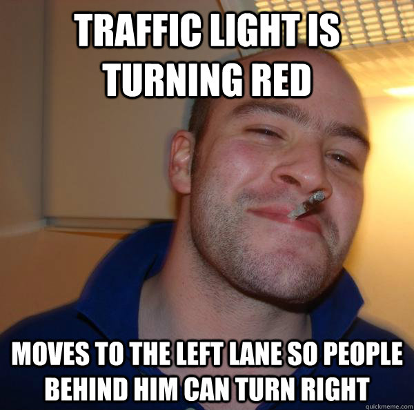 traffic light is turning red moves to the left lane so peopl - Good Guy Greg