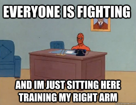 everyone is fighting and im just sitting here training my ri - Masturbating Spiderman