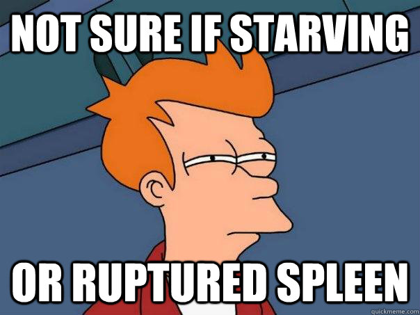 not sure if starving or ruptured spleen - Futurama Fry