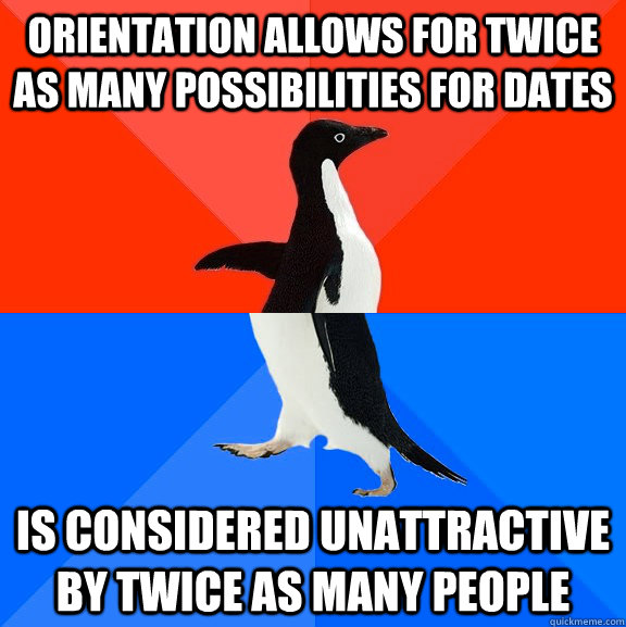 orientation allows for twice as many possibilities for dates - socially awkward penguin socially awesome penguin