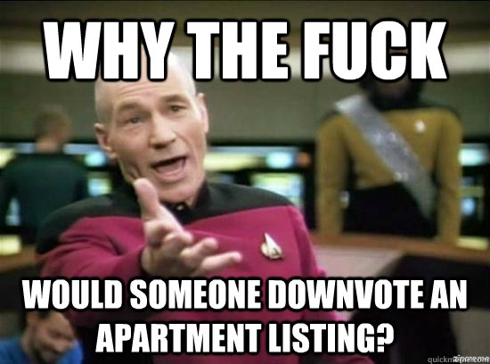 why the fuck would someone downvote an apartment listing - why the fuck picard