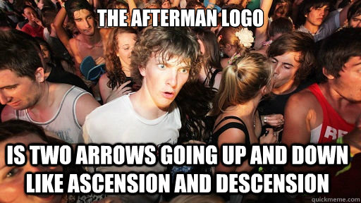 the afterman logo is two arrows going up and down like ascen - Sudden Clarity Clarence