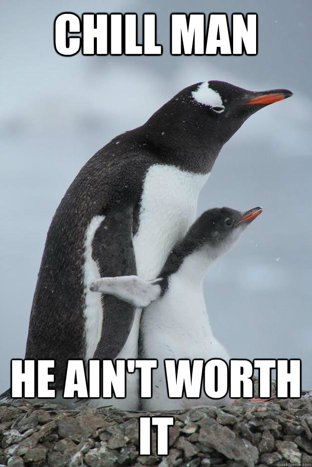 chill man he aint worth it - Penguin, Hold me back
