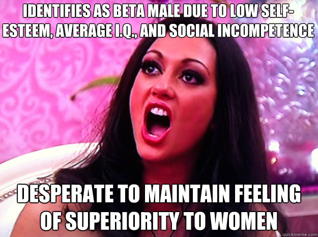 identifies as beta male due to low selfesteem average iq - Feminist Nazi